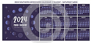 2024 Moon Calendar Southern Hemisphere. Sunday to Saturday photo