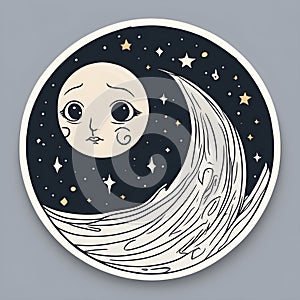 moon in cartoon sticker badge