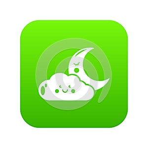 Moon and cloud icon green vector