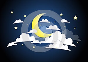 Moon,cloud and Stars In the night sky