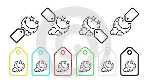 Moon, cloud, stars vector icon in tag set illustration for ui and ux, website or mobile application