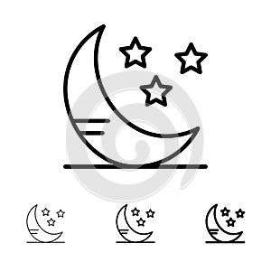 Moon, Cloud, Weather Bold and thin black line icon set