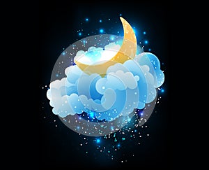 Moon, clouds and stars.