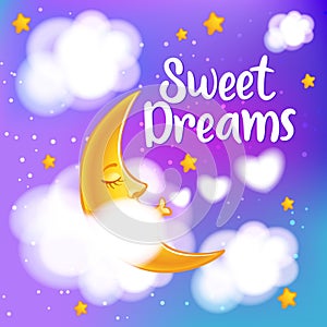 Moon, clouds and stars. Sweet dreams wallpaper.