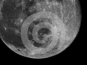 Moon details and crater Tycho observing over telescope