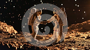 Moon diplomacy: spacemen from different nations share handshake