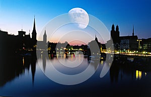 Moon at dusk, Zurich