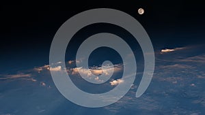 Moon and Earth seen from Space. Moving on a black sky. Nasa Public Domain Imagery