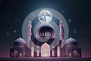 moon eclipse and mosque for ramadan kareem