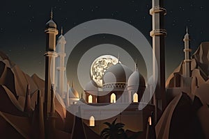 moon eclipse and mosque for ramadan kareem