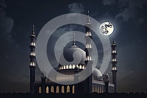 moon eclipse and mosque for ramadan kareem