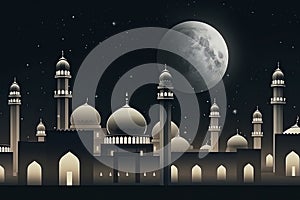 moon eclipse and mosque for ramadan kareem