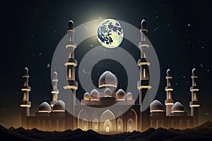 moon eclipse and mosque for ramadan kareem