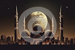 moon eclipse and mosque for ramadan kareem