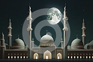 moon eclipse and mosque for ramadan kareem