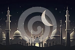 moon eclipse and mosque for ramadan kareem