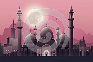 moon eclipse and mosque for ramadan kareem