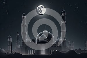 moon eclipse and mosque for ramadan kareem