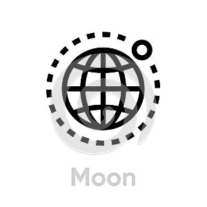 Moon globe earth icon. Editable line vector.