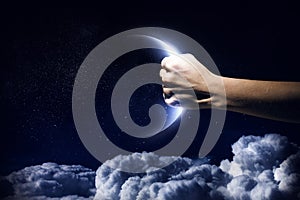 Moon in hand . Mixed media