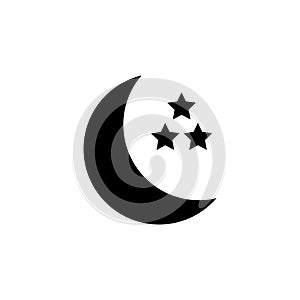 the moon icon has three stars. with a simple design with a combined circle object with three stars.