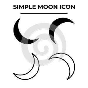 Moon icon set with black and white color on white background for graphic and web design.