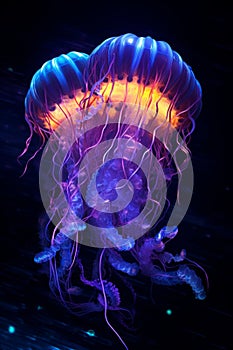 Moon jelly fish swimming in blue color water. Generated AI