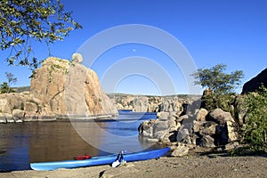 Moon and Kayak at Watson lake