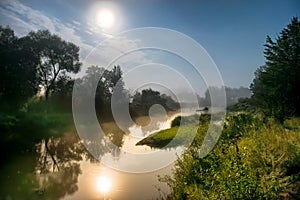 Moon light at night over river