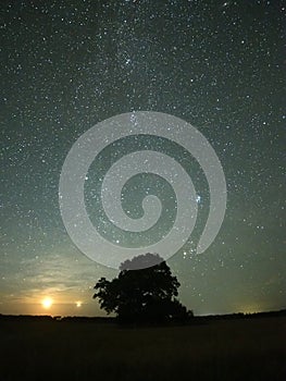 Moon light and night sky stars observing