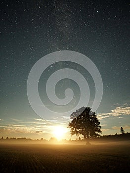 Moon light and night sky stars observing