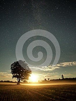 Moon light and night sky stars observing