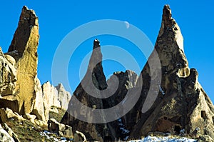 Moon and lunar landscape of Cappadocia, Turkey