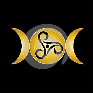 Moon magic, Celtic Knot, Holy Trinity, Triple moon pagan Wicca moon goddess symbol. Three-faced Goddess