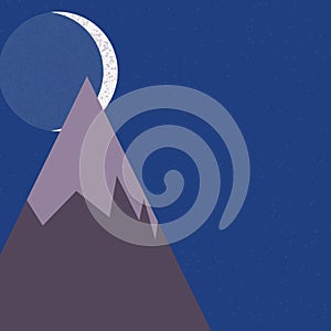 Moon and Mountains Panorame Generative Art background illustration