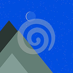 Moon and Mountains Panorame Generative Art background illustration