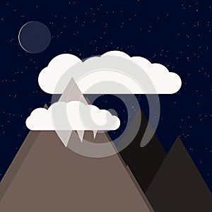 Moon and Mountains Panorame Generative Art background illustration