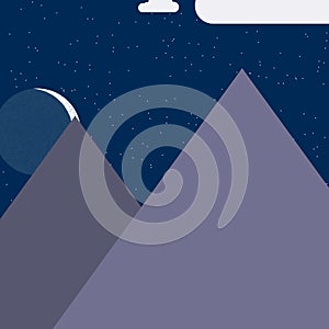 Moon and Mountains Panorame Generative Art background illustration