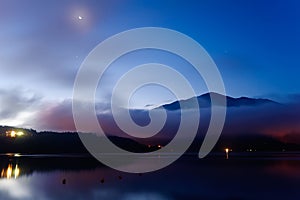 Moon night lake landscape