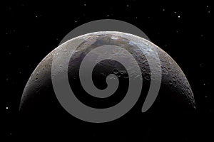 The moon in the night sky close-up. 3D rendering