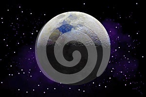 The moon in the night sky close-up. 3D rendering