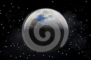 The moon in the night sky close-up. 3D rendering