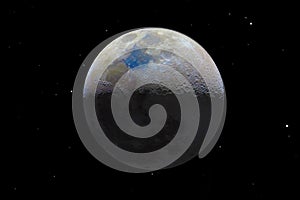 The moon in the night sky close-up. 3D rendering