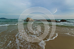 Serreal scene of sea scape with Moon