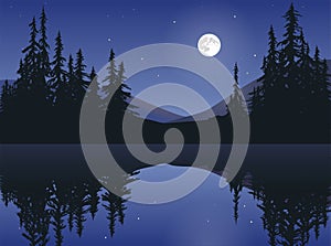 Moon Over Calm Lake