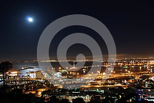 Moon over Cape Town Harbor
