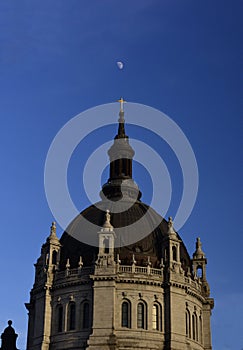 Moon Over The Cathedral Of St. Paul Dome