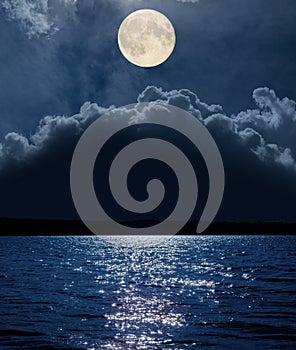 Moon over clouds and river