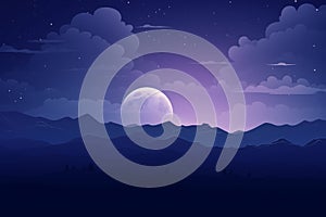 moon over the mountains at night with clouds and mountains in the background