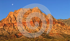 Moon over Red Rock Canyon, Nevada at sunrise